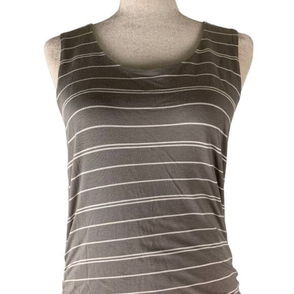 Athleta Dresses & Skirts - Athleta Sleeveless Maxi Dress S Grey White Striped Ruched Sides Lined Stretch